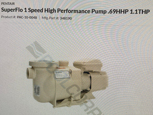 Pentair SuperFlo TEFC Pump 1hp-1.1hp